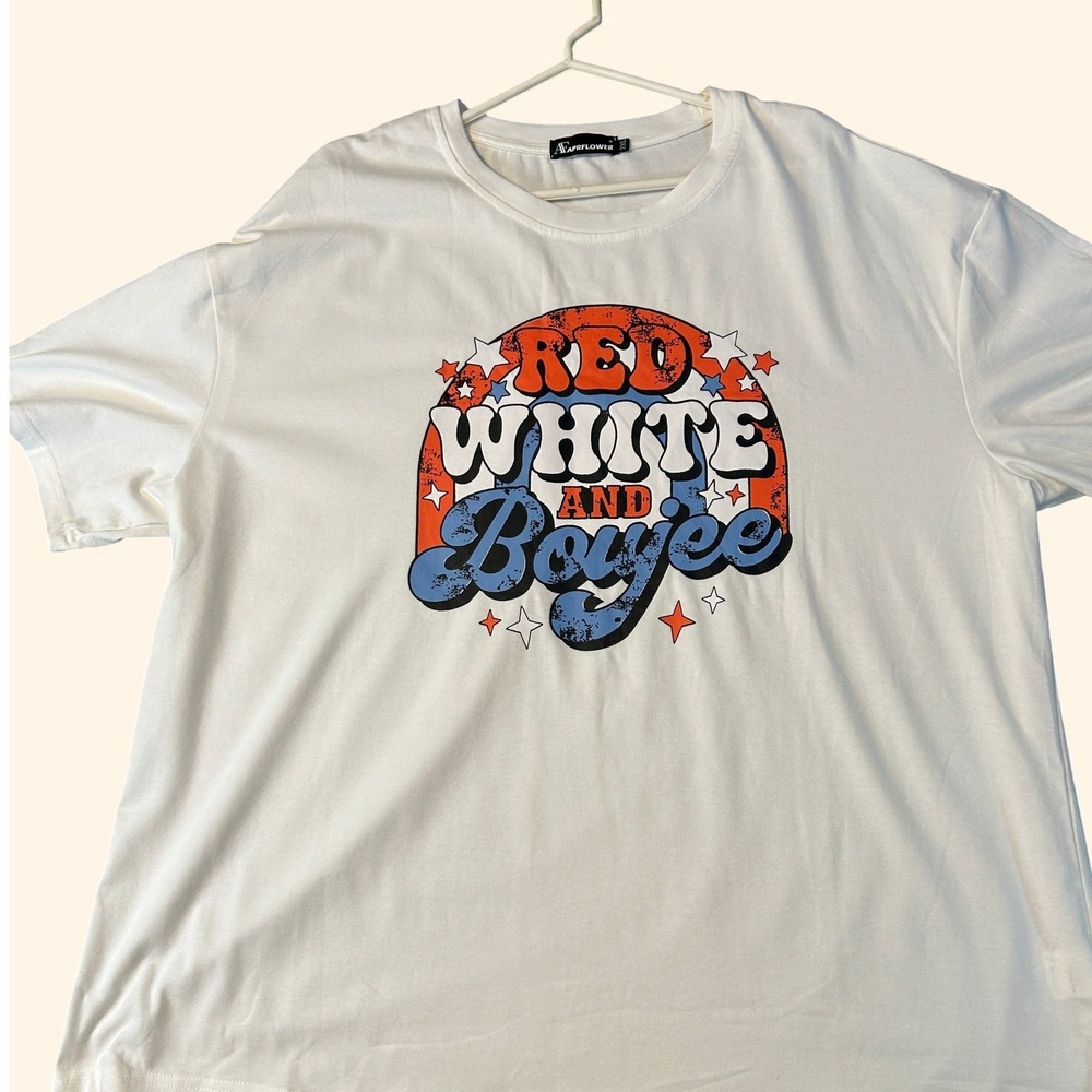 Aprflower Red White and Boujee Graphic Tee White 2XL Short Sleeve‎